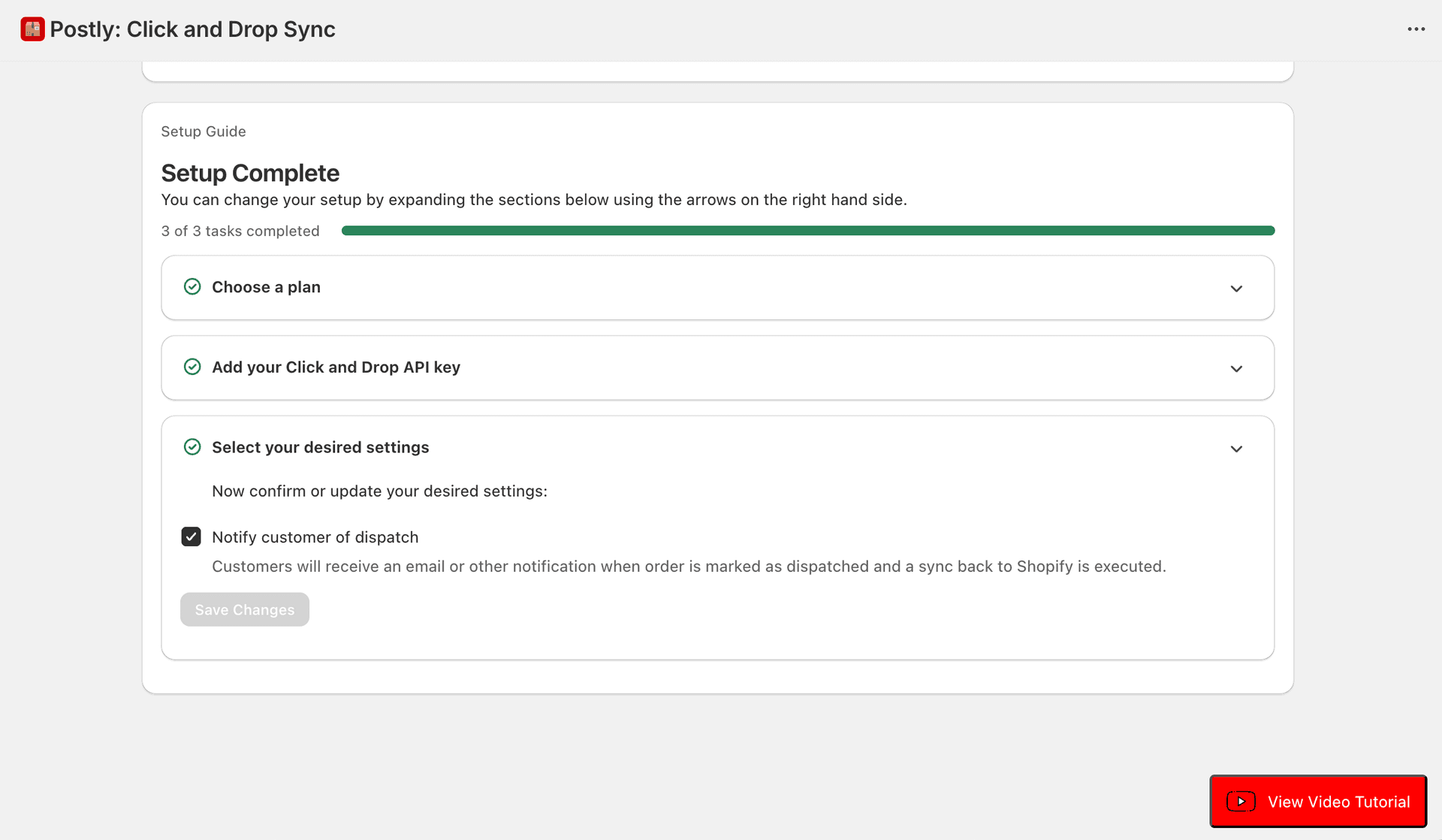 Click and Drop email customer notification settings